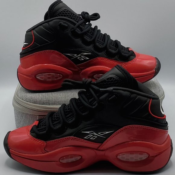 Reebok Question Mid Iverson Boys Size 4 Black/Red G57551 New - Picture 2 of 9